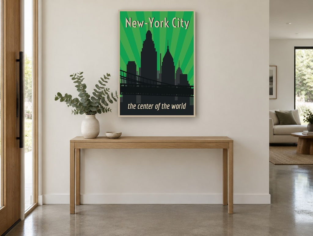 Green Rays New York city canvas print on the wall of a entry hall