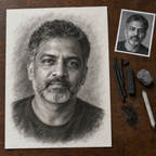 Example of a charcoal portrait of a man from a photo, on heavyweight drawing paper