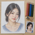 Example of a coloured pencil portrait of a woman from a photo, on heavyweight drawing paper