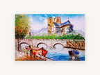 Seine Bridge Cathedral View, paris cathedral and seine bridge art, city canvas wall art print, front view
