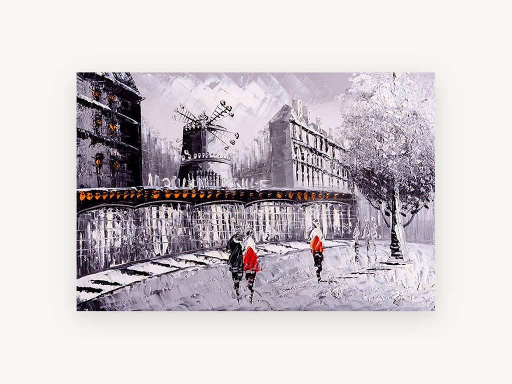 Moulin Rouge Red Coats, paris moulin rouge street scene artwork, city canvas wall art print, front view
