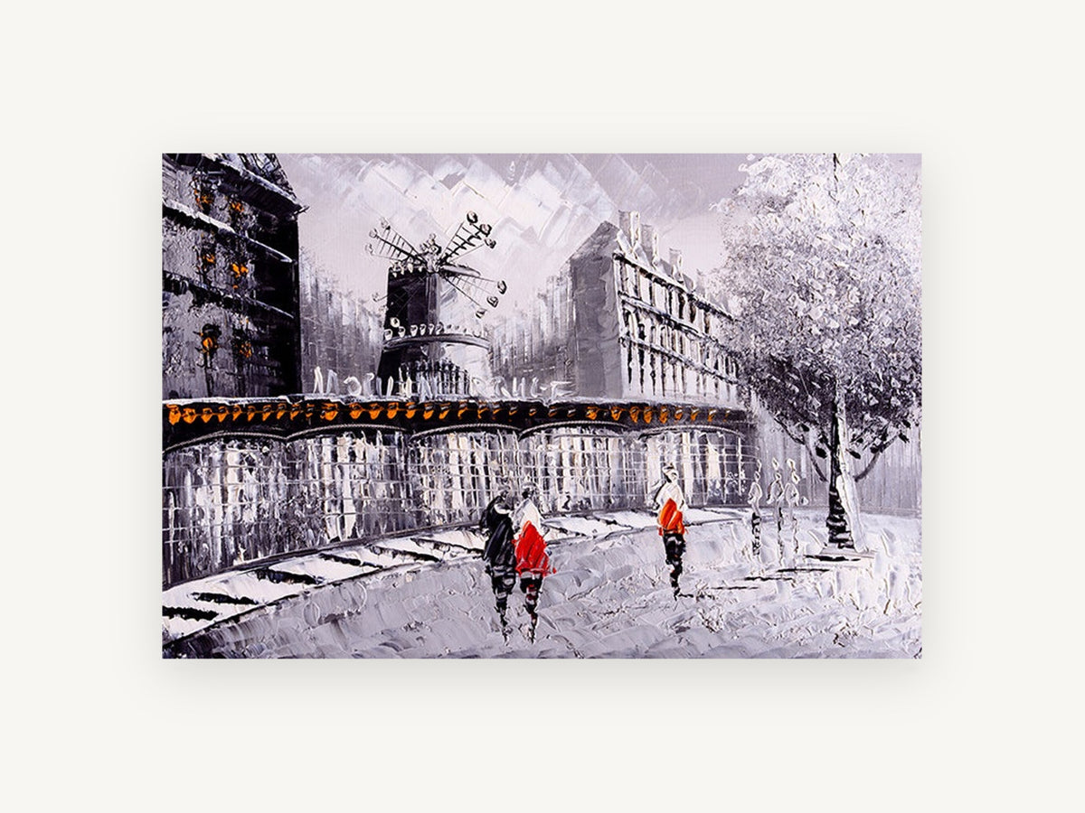 Moulin Rouge Red Coats, paris moulin rouge street scene artwork, city canvas wall art print, front view