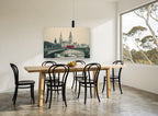 Red Bus on Lambeth city canvas print on the wall of a dining room