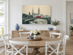 Red Bus on Lambeth city canvas print on the wall of a Hamptons dining room