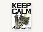Princess Cat Keep Calm, black cat crown watercolour typography, animal canvas wall art print, front view
