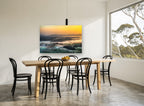 Fog Over Farmland landscape canvas print on the wall of a dining room