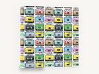 Summer Mixtape Grid, retro cassette tape pattern, stretched canvas wall art print ready to hang