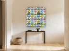 Summer Mixtape Grid vintage canvas print on the wall of a hallway