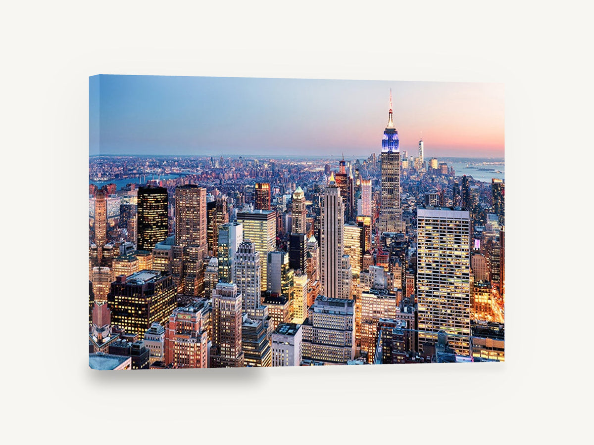 Midtown Dusk Glow, new york skyline at dusk photograph, city canvas wall art print ready to hang