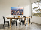 Midtown Dusk Glow city canvas print on the wall of a dining room