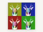 Four Panel Polygon Deer, pop art low poly deer, animal canvas wall art print, front view