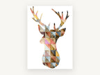Patchwork Stag Silhouette, geometric watercolour stag silhouette, animal canvas wall art print, front view