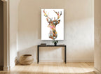 Patchwork Stag Silhouette animal canvas print on the wall of a hallway