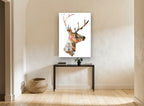 Patchwork Stag Profile animal canvas print on the wall of a hallway
