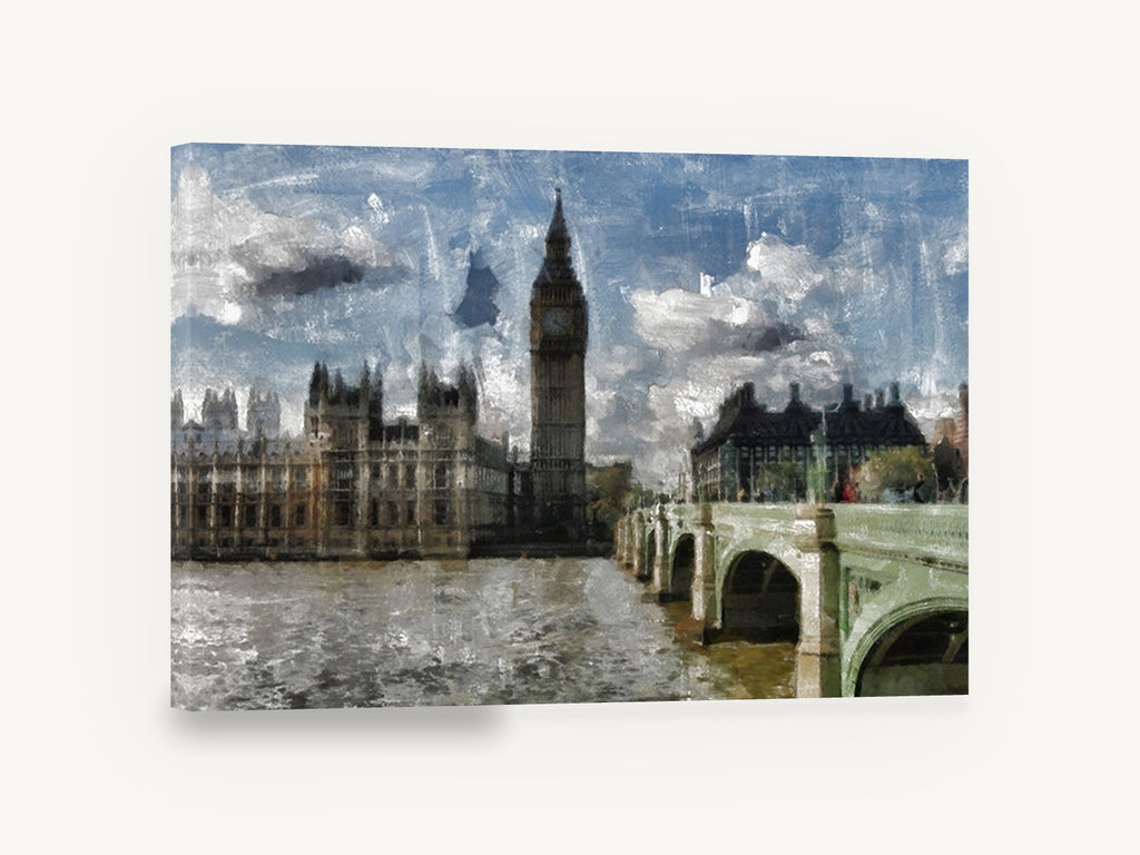 Westminster Bridge Skies, big ben and westminster bridge artwork, city canvas wall art print ready to hang