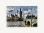 Westminster Bridge Skies, big ben and westminster bridge artwork, city canvas wall art print, front view