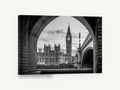 Westminster Through the Arch, big ben through arch black and white photograph, city canvas wall art print ready to hang