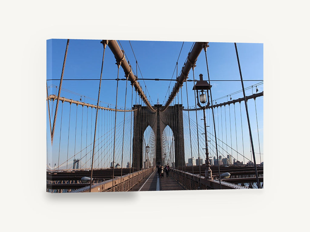 Brooklyn Bridge Cables, brooklyn bridge walkway blue sky photograph, city canvas wall art print ready to hang