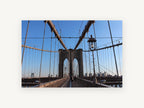 Brooklyn Bridge Cables, brooklyn bridge walkway blue sky photograph, city canvas wall art print, front view