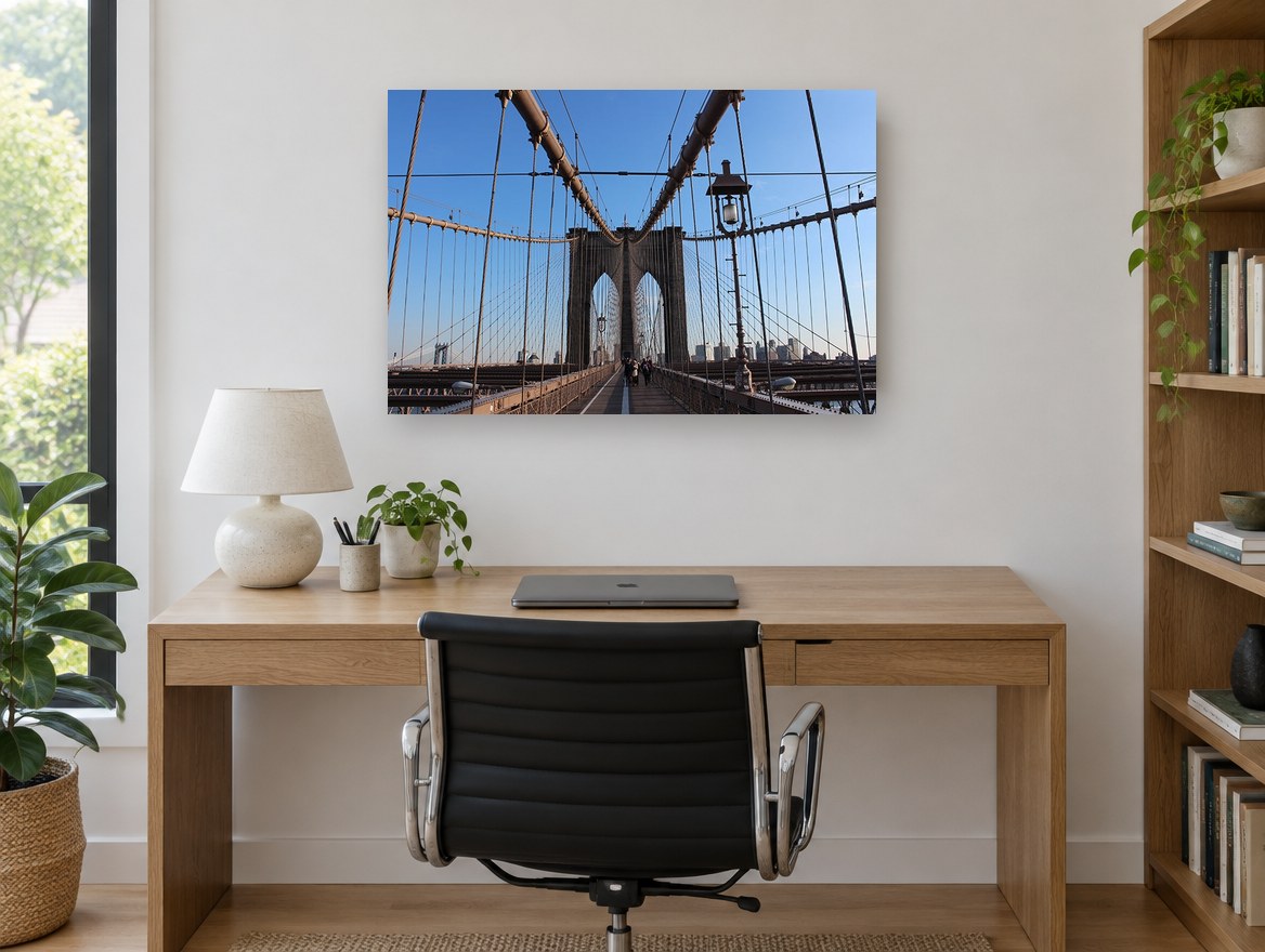 Brooklyn Bridge Cables city canvas print on the wall of a study