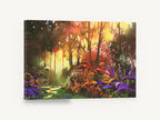 Ember Glade Path, colourful sunlit forest path illustration, landscape canvas wall art print ready to hang