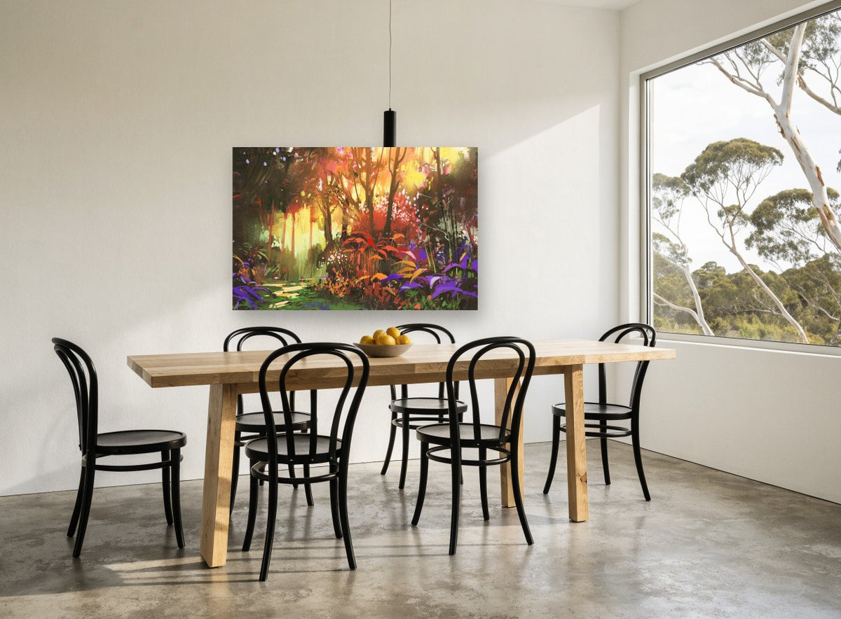 Ember Glade Path landscape canvas print on the wall of a dining room
