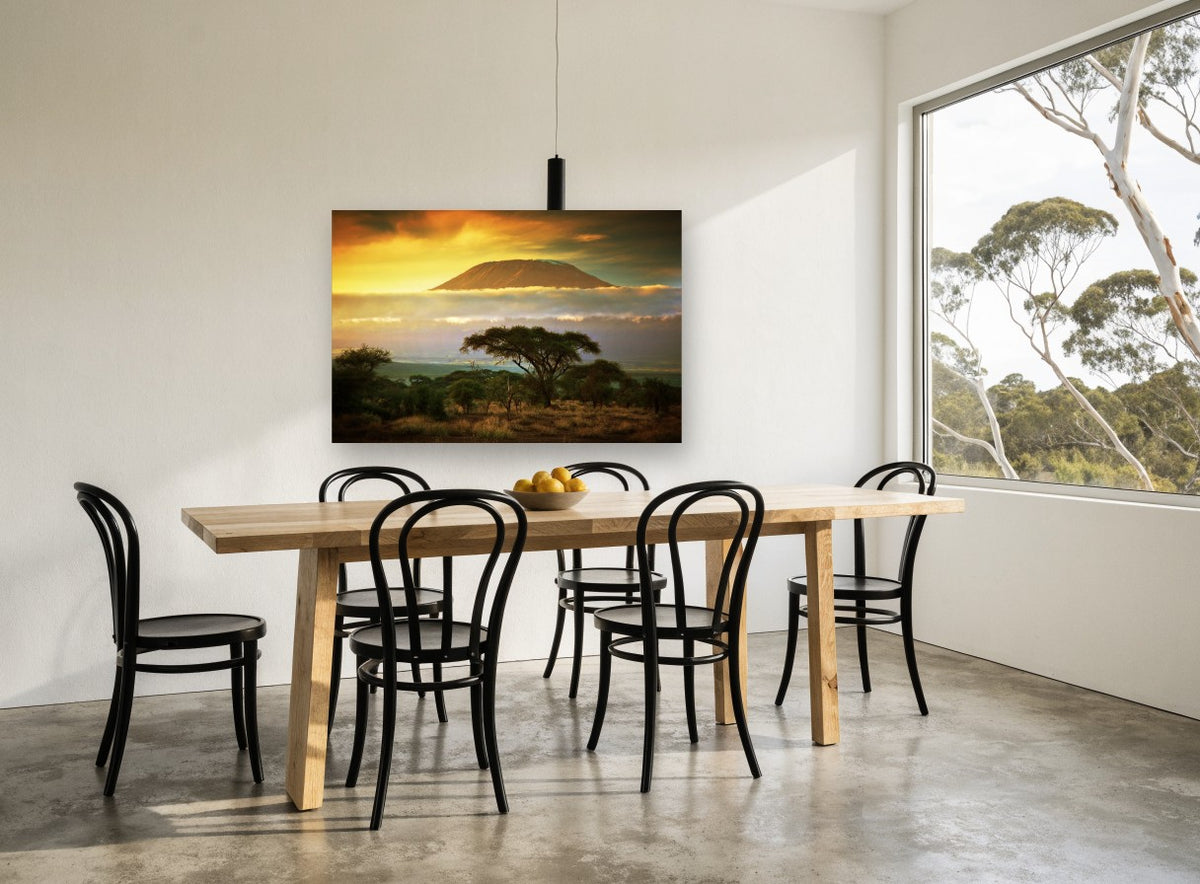 Savanna Peak at Dusk landscape canvas print on the wall of a dining room