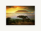 Savanna Peak at Dusk, savanna acacia mountain sunset photograph, landscape canvas wall art print, front view