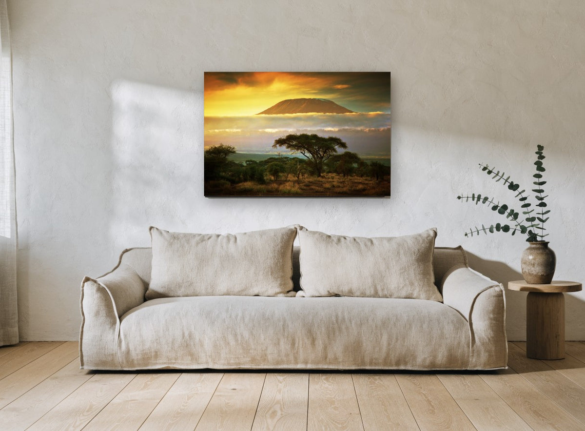 Savanna Peak at Dusk landscape canvas print on the wall of a living room