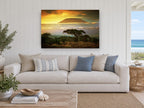 Savanna Peak at Dusk landscape canvas print on the wall of a beach house living room