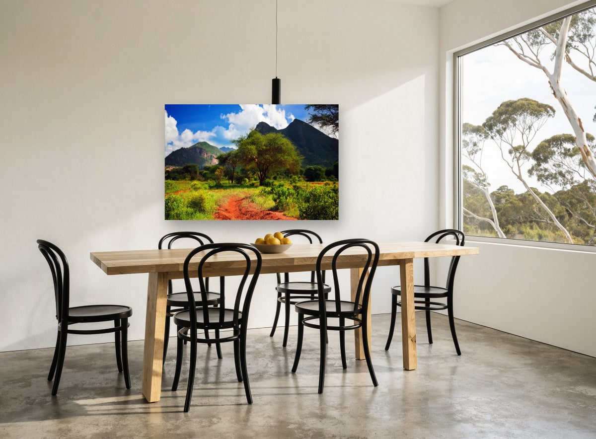 Red Track Savanna landscape canvas print on the wall of a dining room