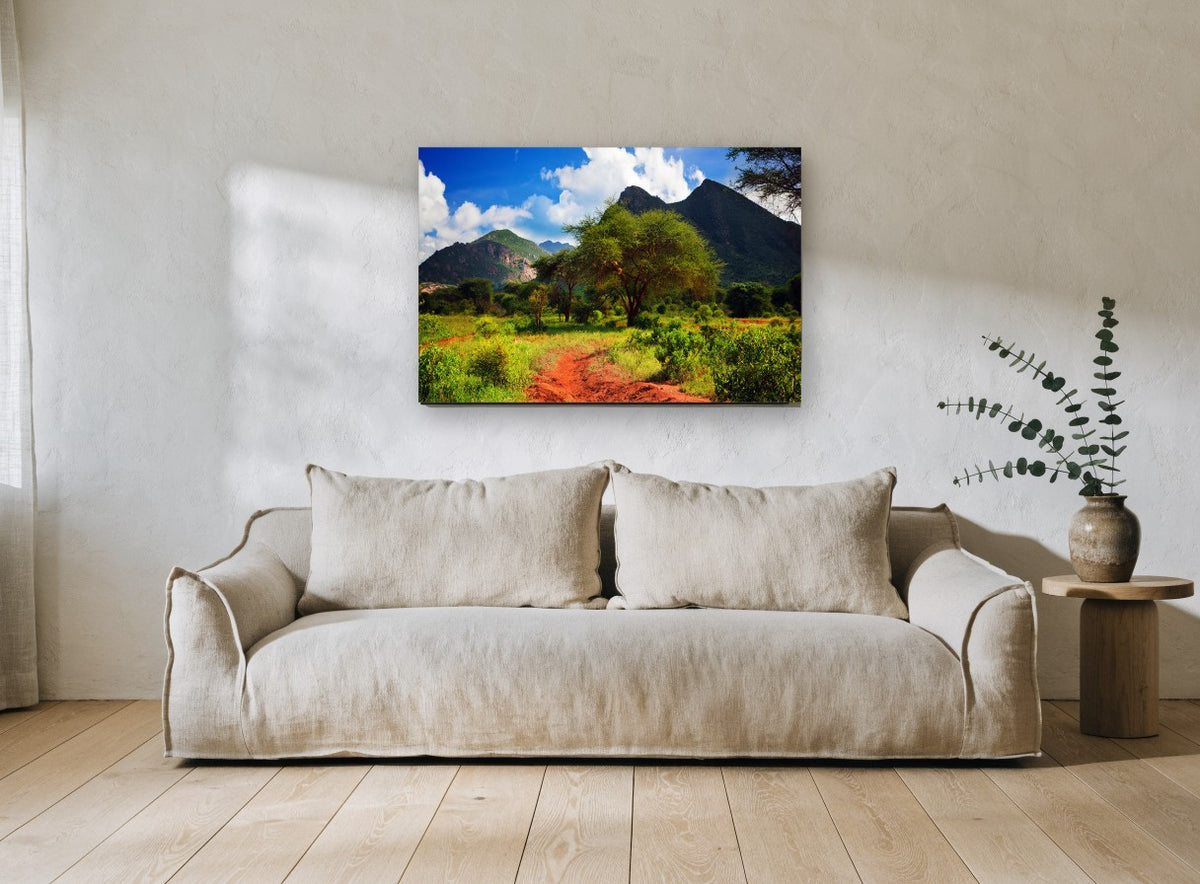 Red Track Savanna landscape canvas print on the wall of a living room