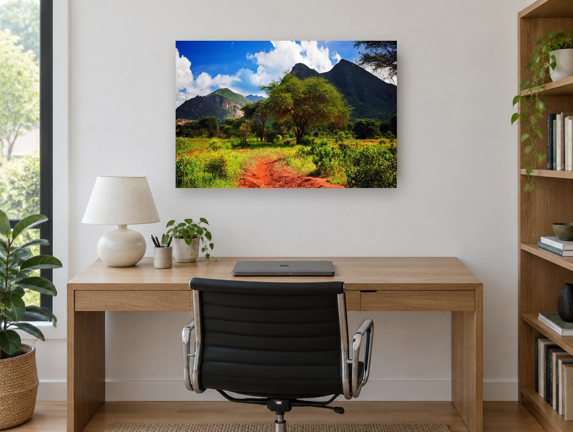 Red Track Savanna landscape canvas print on the wall of a study