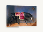 Saddled Black Stallion, black horse crimson saddle painting, animal canvas wall art print ready to hang