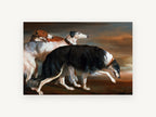 Three Borzoi at Dusk, borzoi hounds classical portrait, animal canvas wall art print, front view
