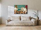 Polar Bears on the Terrace animal canvas print on the wall of a living room