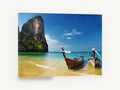 Longtails on Golden Shore, thai longtail boats beach photograph, coastal canvas wall art print ready to hang