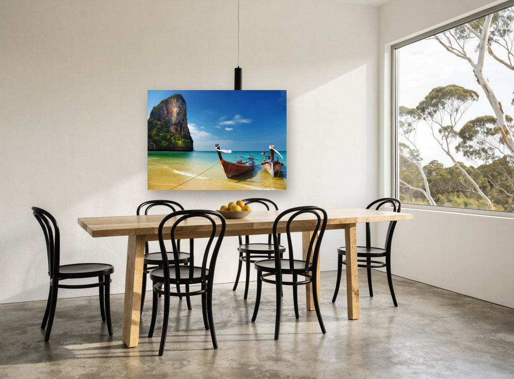 Longtails on Golden Shore coastal canvas print on the wall of a dining room