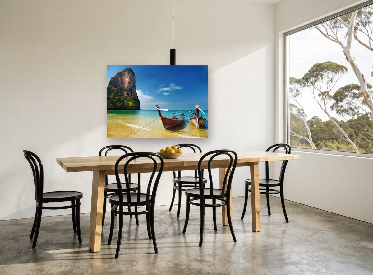 Longtails on Golden Shore coastal canvas print on the wall of a dining room