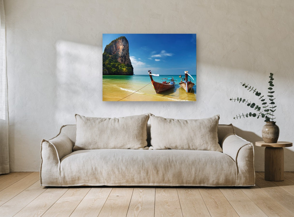 Longtails on Golden Shore coastal canvas print on the wall of a living room