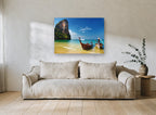 Longtails on Golden Shore coastal canvas print on the wall of a living room