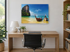 Longtails on Golden Shore coastal canvas print on the wall of a study