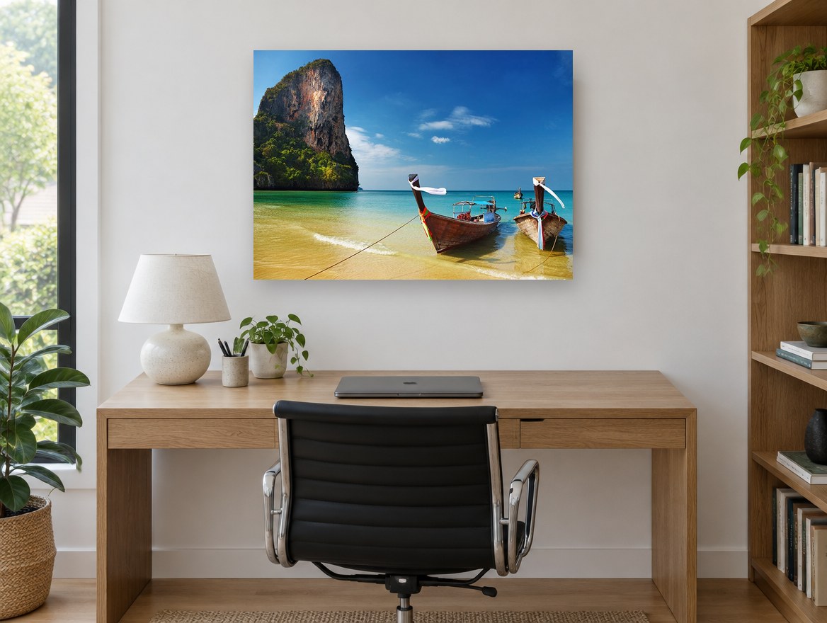 Longtails on Golden Shore coastal canvas print on the wall of a study