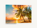 Golden Palms at Sunset, tropical beach palm trees sunset photograph, coastal canvas wall art print ready to hang