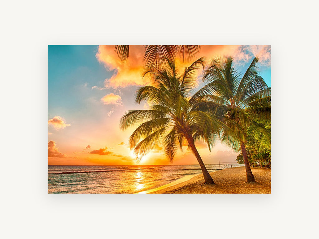 Golden Palms at Sunset, coastal canvas wall art print, front view