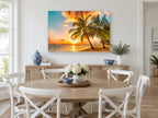 Golden Palms at Sunset coastal canvas print on the wall of a Hamptons dining room