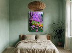 Magenta Blossom Lane floral canvas print on the wall of a bedroom