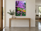 Magenta Blossom Lane floral canvas print on the wall of a entry hall