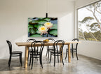 Twin Water Lilies floral canvas print on the wall of a dining room