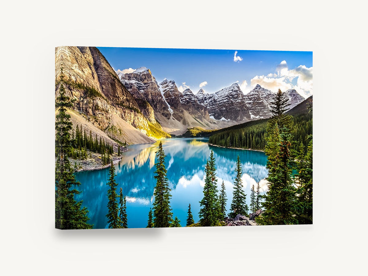 Turquoise Alpine Reflection, turquoise mountain lake photograph, landscape canvas wall art print ready to hang